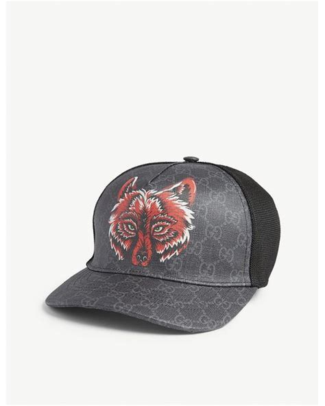 casquette gucci supreme|Gucci Black Fox Logo GG Supreme Canvas And Mesh Cap for men.